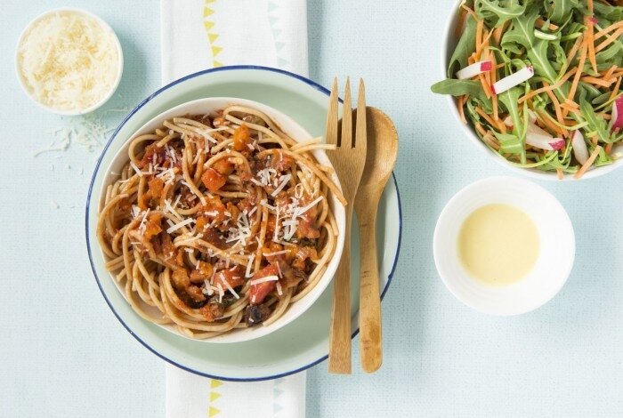 Spaghetti aubergine bolognese